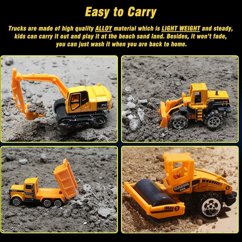 BenRich 6 Pcs Mini Die Cast Car Set - 1/64 Scale Alloy Construction Trucks for Kids Birthday or Xmas Present