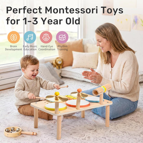 Set 9-in-1 1-3 1-3 WINGYZ Kids Drum Montessori Toys for Year Old & Wooden Musical Instruments for Toddlers, Baby