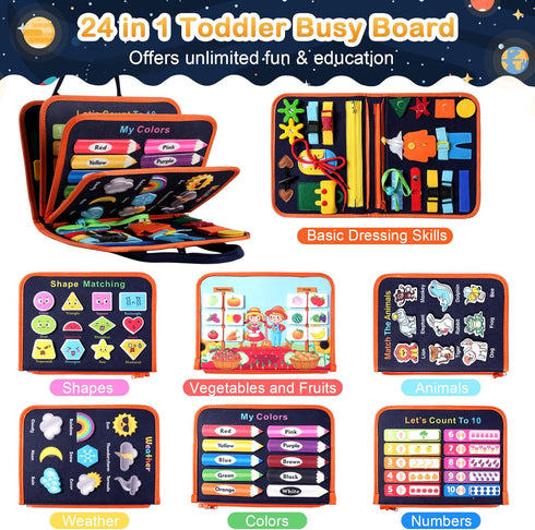 Teefrye 1-3 3-4 3-5 Toddler Busy Board Montessori Toys: for Toddlers Year Old Educational Activity Book Sensory Board