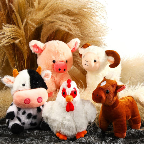 5 Pack Farm Plush Animals Set - 10 Inches Soft Stuffed Barnyard Animals Toy for Birthday Party Decoration Supplies