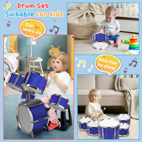 Upgraded Kids Drum Set for Toddlers 1-3, Plastic Musical Jazz Drum Instruments Kit for Birthday