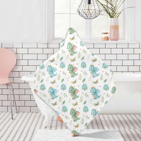 Burbuja 30x30 Cute Dragon Baby Bath Towel - Soft Absorbent Muslin Cotton Hooded Towel for Newborn Infant Toddler