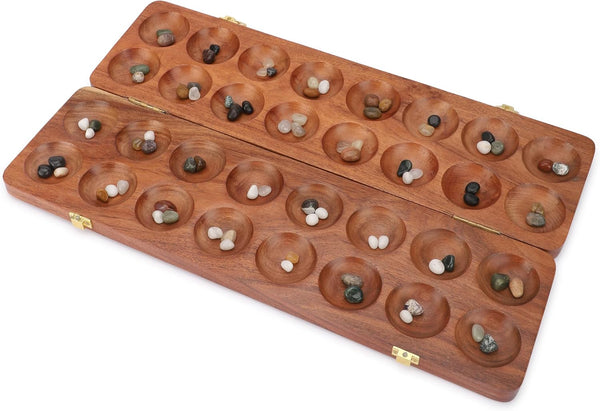 Ajuny Wooden Mancala Board Game Set - Large Folding Board with Multicolor