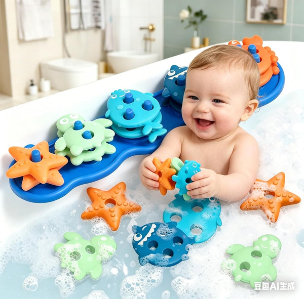 Silicone Baby Bath Toys Stackable, Shape-Sorting Floating Set with 10 Mold-Free Textured