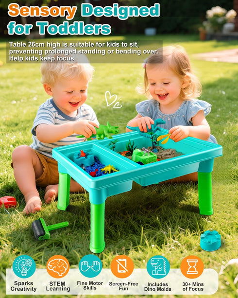 Playset Sets 3-5 Sandbox Kit Sand Table : Sand Bin with Lid Toys Toddler Dinosaur/Ocean Molds Enhance Creativity