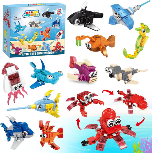 ZIYOSTAR 12 Packs 36 Kinds of Marine Animals Building Blocks Toy, DIY