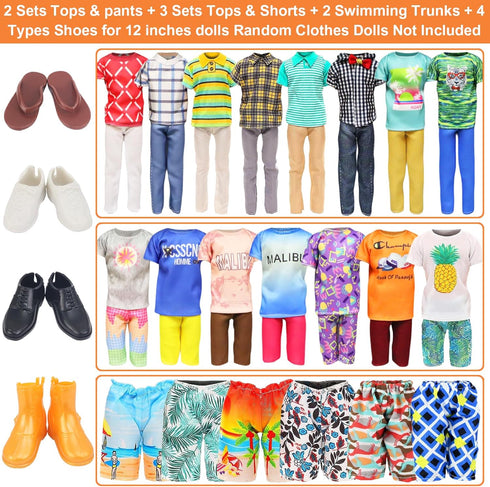 Ecore Fun 11 Items 11.5 Inch Boy Doll Clothes and Shoes - 5 Sets Fashion Casual Wear Clothes Outfit 2 Swimwear 4 Pairs Shoes for 12 inch boy Doll Random Styles