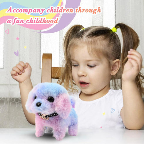 Easfan Walking Puppy Stuffed Animal - Interactive Rainbow Dog with Barking, Tail Wagging, and Nodding Head, Educational