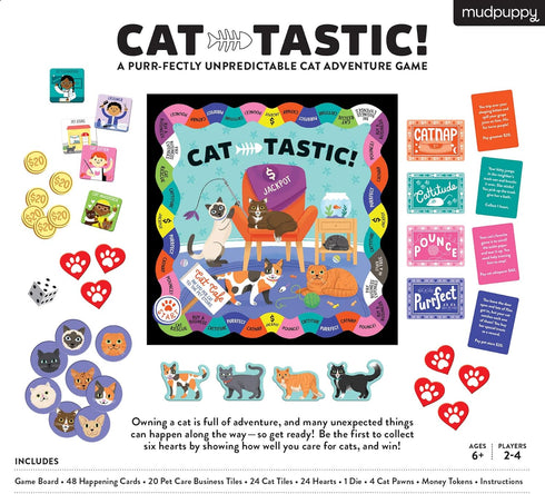 Mudpuppy Cat-tastic! Board Game – Exciting Cat Game for 2-4 Players, Teaches Cat Caring Skills for Ages 6+