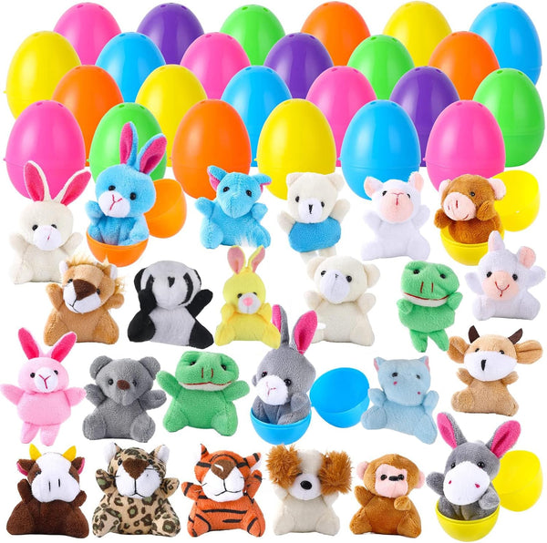 ThinkMax 24 pcs Easter Eggs Filled with Mini Plush Animals Toy for Basket