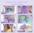 randhar 9 2 3+ Lilac Purple Doll House for Girls, Dream Dollhouse Rooms with Dolls, Animals, Lights, Furniture