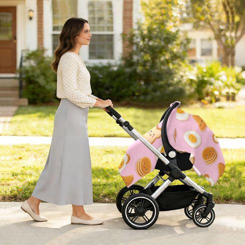 Mazeann Breakfast Cute Food Pinks Car Seat Cover Baby Breathable Soft Infant Carseat Covers Canopies Babies Carrier