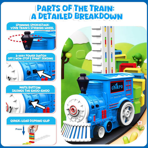 chikro 3-4 3-4 Domino Train Toys Games for Kids - Automated Dominoes-Placing Model Train for Toddlers Age Montessori