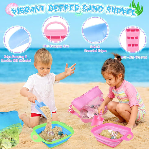 EULRGAUS 6 2 2 2 Beach Toys, PCS Sand Sifter for The Beach, Sand Toys with Collapsible Sand Sifters Sieve, Beach