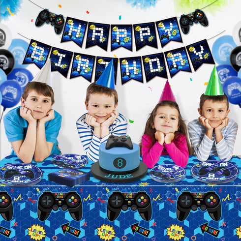 81 Pcs 8th Birthday Decorations for Boys, Level 8 Video Game Party Supplies, Serves 20