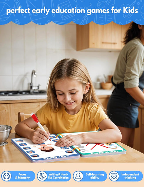 Educational Workbook for Preschool Learning Activities, 62 Reusable Pages for Kids, Number Letter Tracing