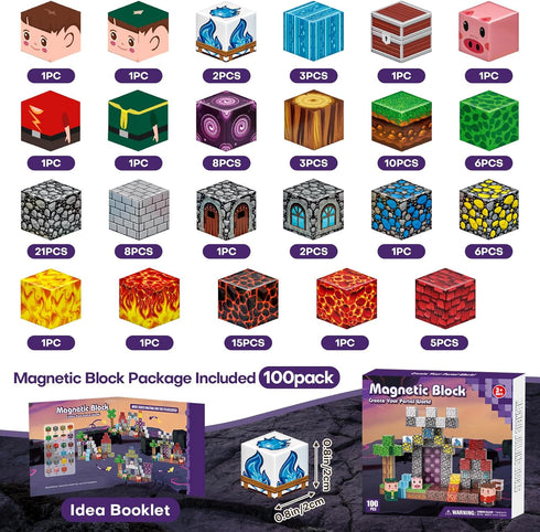 100pcs, 4-8, 3+ Magnetic Blocks, Magnetic Building Blocks Magnetic Blocks for Kids Ages Magnetic Cubes STEM Sensory