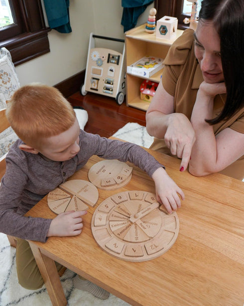 Tomaze Montessori Wooden Toy Clock - Educational Kit for Kids to Teach Time, Fractions, and Numbers