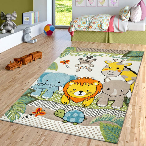 Paco Home Kids Room Rug Cute Zoo Animals Jungle Lion and Elephants
