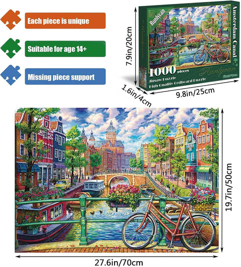 Jigsaw Puzzles 1000 Pieces for Adults - Amsterdam Canal Educational Game Toys, Family Decoration Puzzle