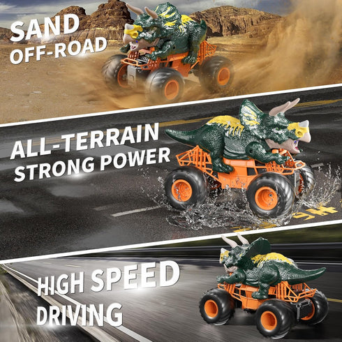 Bennol Remote Control Dinosaur Car Toys for Kids 3-5 4-7, 2.4GHz Dino Car with Light, Sound & Spray