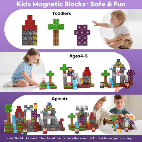 100pcs, 4-8, 3+ Magnetic Blocks, Magnetic Building Blocks Magnetic Blocks for Kids Ages Magnetic Cubes STEM Sensory