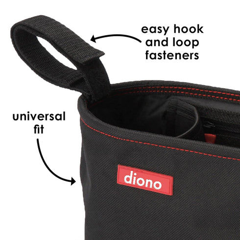 Diono Buggy Buddy Universal Stroller Organizer, Black, with Cup Holders and Zippered Pockets