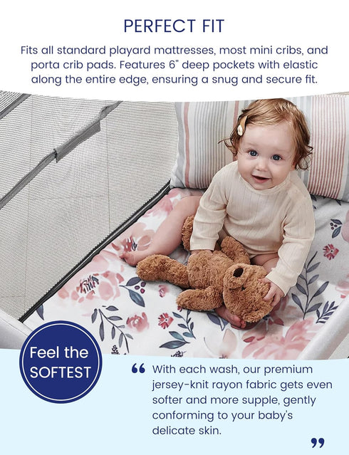 Pack Pack 2 Pack Graco and Play Sheets Fitted, TotAha Buttery Soft Mini Crib Sheets Girl, Floral N Play Mattress Sheets