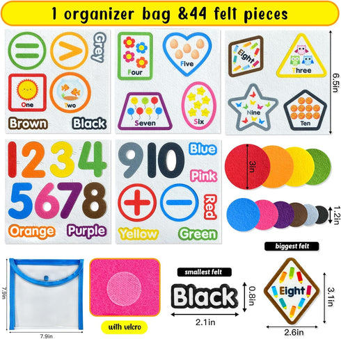 PENGFULL Felt Learning Numbers,44 Felt Board Pieces for Felt Flannel Board,Math Addition and Subtraction Colors Learning for Kindergarten,Preschool,Toddlers
