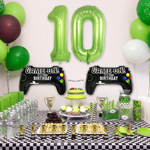 Video Game Party Balloons for Boys 10th Birthday Decorations - 2 Packs Game Controller Mylar Balloons
