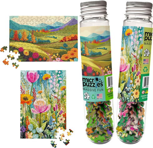 MicroPuzzles “Fields & Flowers” Mini Puzzles for Adults, 2-Pack, 150 Piece, 4” x 6” Inch, Compact Jigsaw Puzzles