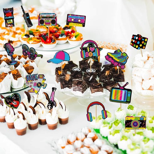 Clabby 32 Pieces 80s 90s Cupcake Topper Theme Birthday Party Decorations, Hip Hop Cake Supplies for Adults, Roller