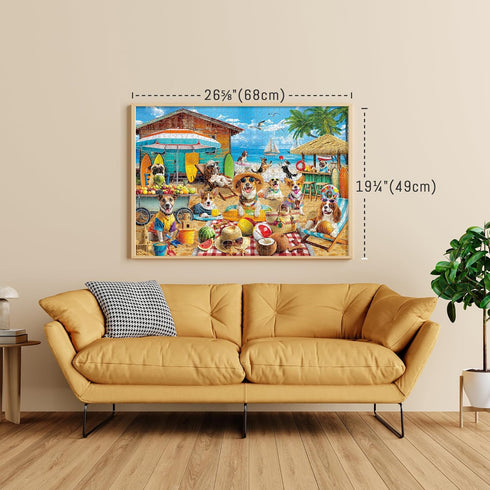 1000 BenBen Puzzles for Adults Pieces, Dogs on Vacation, Funny Dog Jigsaw Puzzles with Patterns on Back, Challenging