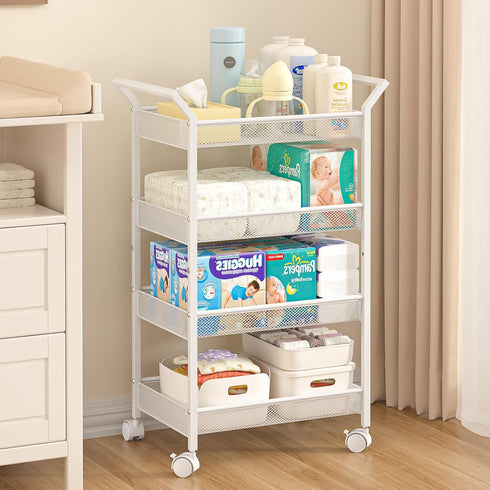 3IngSeagulls Baby Diaper Caddy Cart, 4-Tier Diaper Caddy Organizer and Storage, Rolling Utility