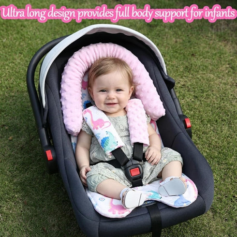 Baby Head Support and Strap Covers for Car Seat,Minky Infant Carseat Headrest for Newborn, Infant Car Seat Insert Pad