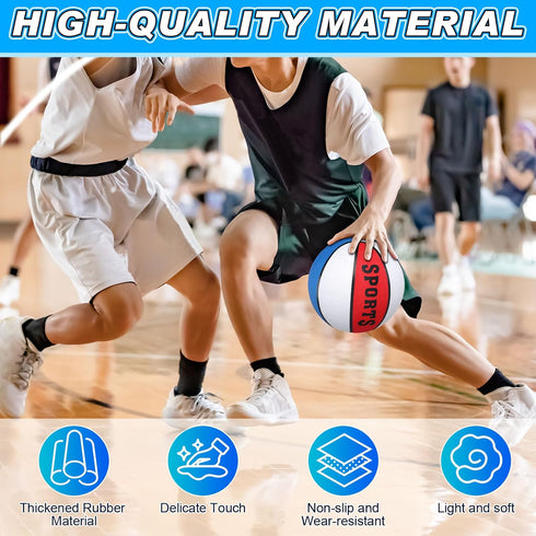 6 Pack Mini Basketball with Pump, 7 Inch Size Inflatable Toy Basketball, Red White and Blue for Teens and Beginners