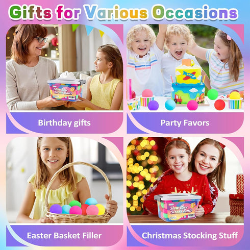 24 Pack Stuffers(2") Stress Balls for Kids Adults,Slow Rising Stress Ball, Fidget Toys for Anxiety Relief,Hand Therapy