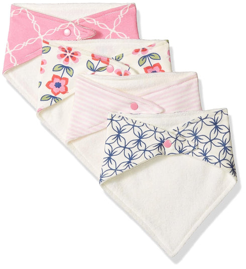 Touched by Nature Unisex Baby Organic Cotton Bandana Bibs, Flower, One Size