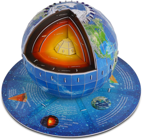 3D Geography Puzzle for Kids Ages 8-14, Earth Globe DIY Jigsaw Model Kit, Educational Learning Toys, 50 Pieces