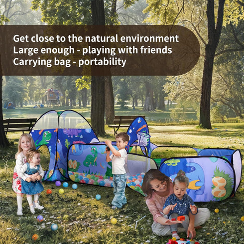 TTLOJ 3PC Dinosaur Kids Play Tent with Ball Pit, Crawl Tunnel, Toddlers Playhouse Castle Toys for 3-7 Years Old