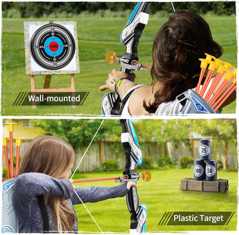 TEMI Kids Bow and Arrow Set - LED Light Up Archery Toy with 10 Suction Cup Arrows, Quiver & Targets for Ages 3-12