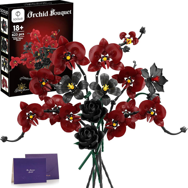 Mothers Day Orchid Rose Flower Bouquet Building Set for Adults, Gifts for