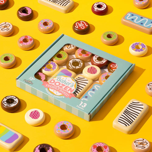 Dozen 13 Baker's Wooden Donuts, Assorted Colorful Wood Eats! Pastries by Imagination Generation