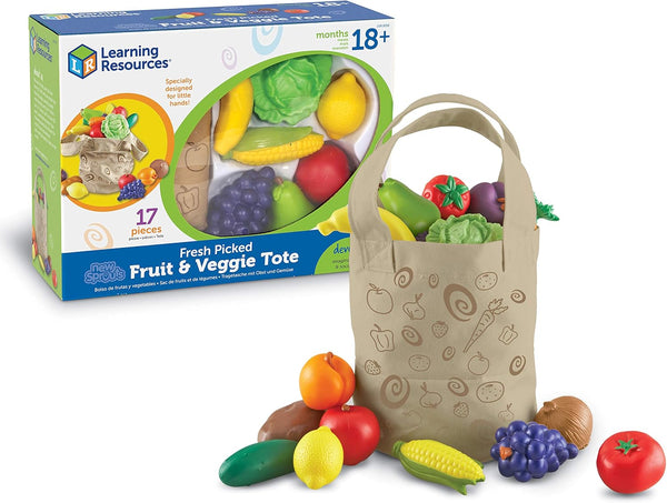 Learning Resources Fresh Picked Fruit And Veggie Tote, 17 Piece, Age 18