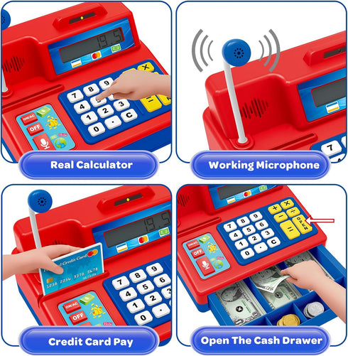 3, 4, 5, 6, 7, 8+ 103 Playset 4-8 Bstoyder Calculator Cash Register Toy Gift for Kids Age Year Old, Pcs Grocery Store