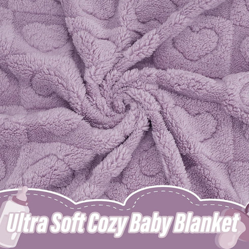 30"39"(Purple,Heart) Plush Soft with Heart Checkered Baby Blanket,Fleece Infant Toddler Blankets for Girls Boys,Warm