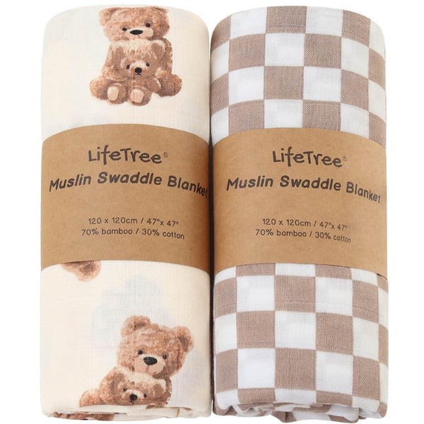 LifeTree Muslin Swaddle Blankets, Baby Swaddling Wrap Nursery Blanket Unisex, Soft 70%