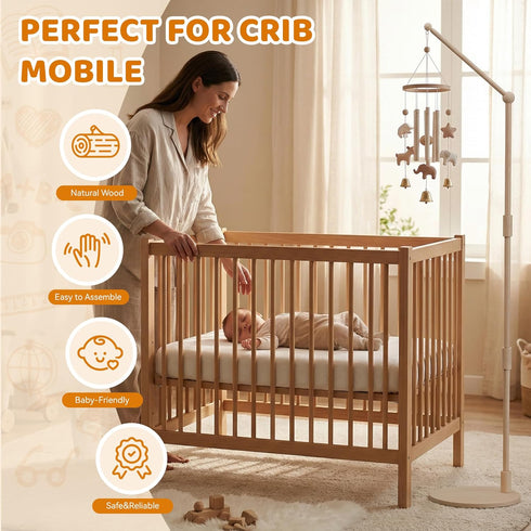 Coziloom Arm,44.5-61 Inches Floor-Standing Crib Mobile Adjustable Height Natural Beech Wood, Baby Mobile Holder Hanger