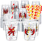 Domensi 50 Pack 12oz Crawfish Boil Plastic Cups with Straws, Disposable Seafood