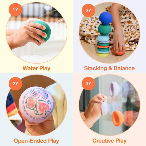 6 2 Set b is for Ball Food Grade Silicone Sensory Baby & Toddler Ball | teether | squirty Bath Toy | Stacking Toy |